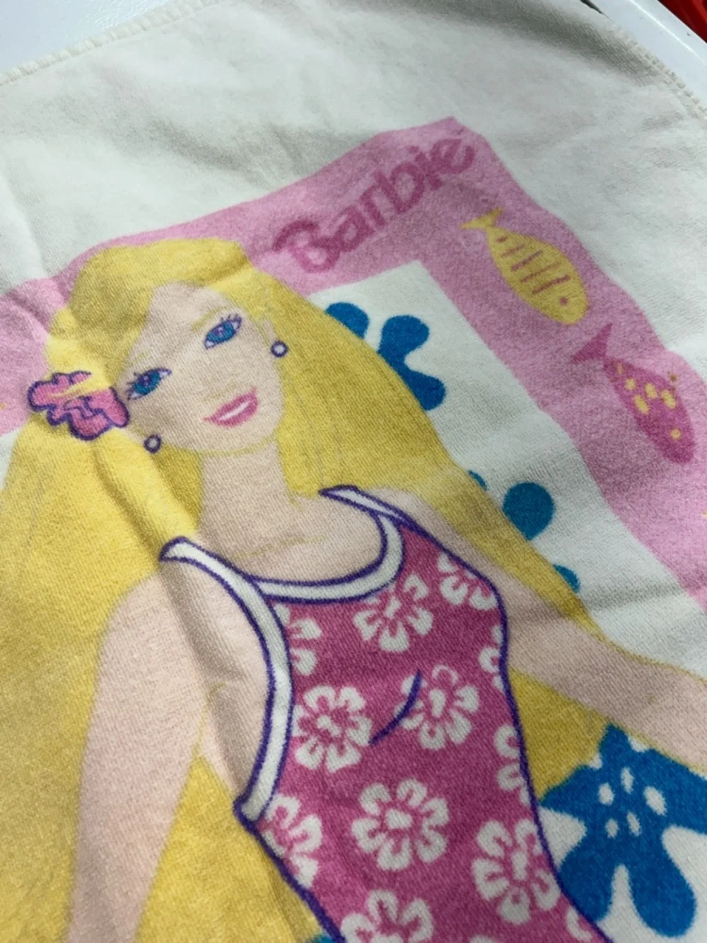 Cotton Barbie Pink, Blue & Yellow Surf Print Beach Towel-Vintage